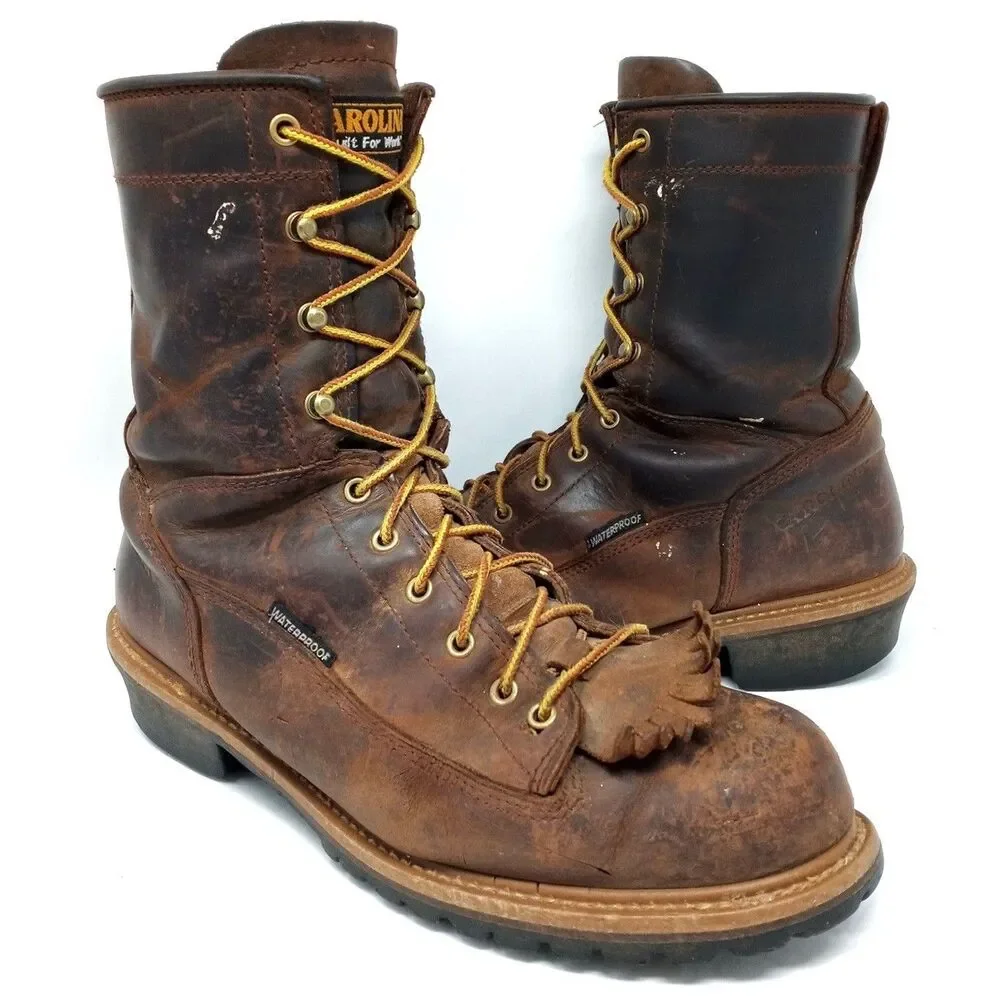 Carolina Brown Leather Work Boots Mens 12D Safety Toe EH Waterproof - Picture 1 of 12
